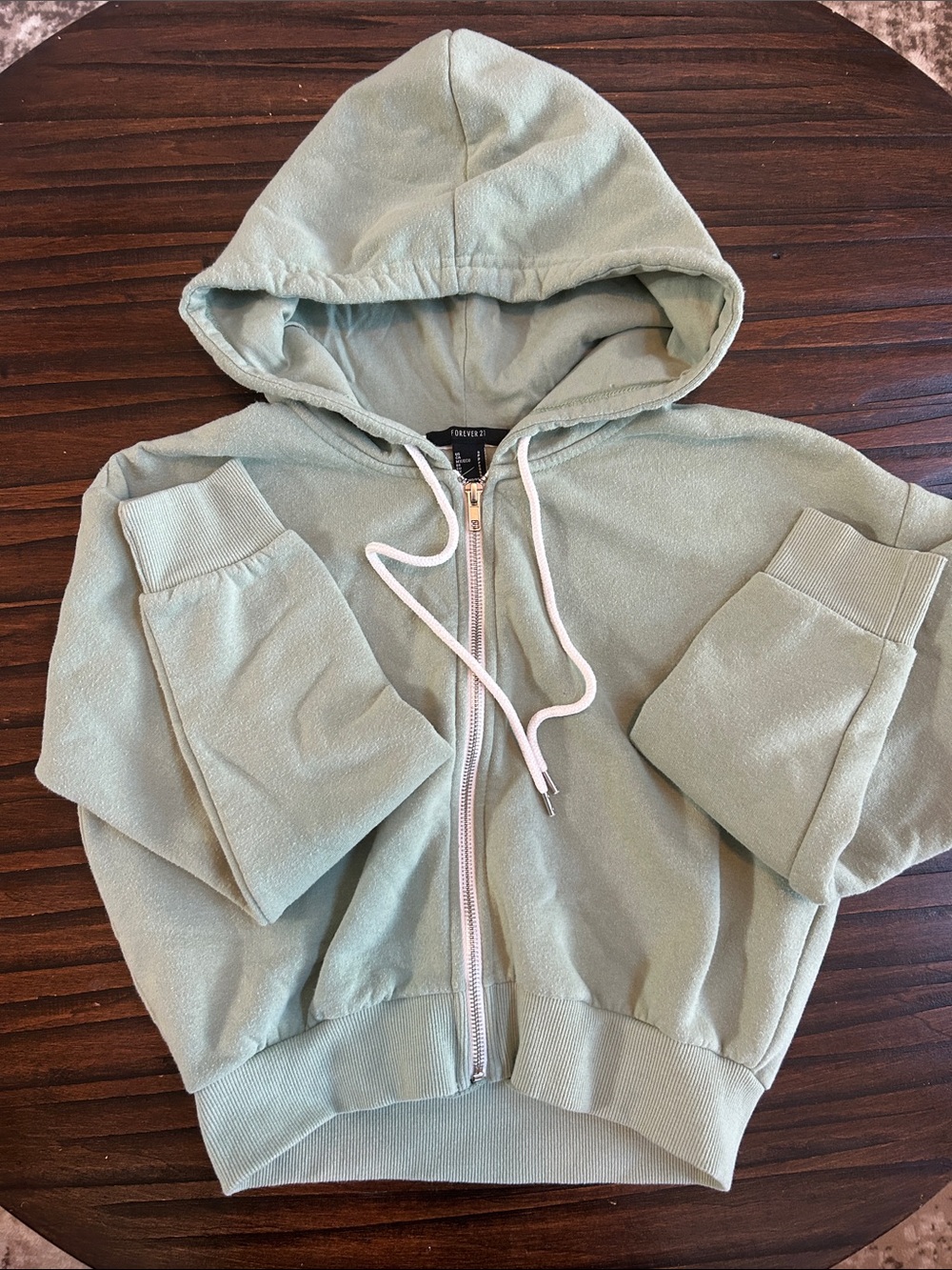 Forever 21 Crop Zip-Up Hooded Jacket - Sage Green